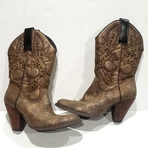 VERY VOLATILE Rhinestone Studded Cowgirl Heeled Boots 6 6.5